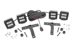 Jeep Gladiator Quad LED Light Kit - Rough Country - Cowl Mount | Spot - Black - '20-'23